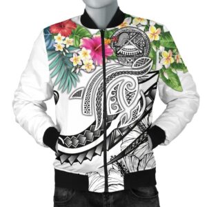 Bomber Jacket Polynesian American Samoa - Summer Plumeria (White) - BN15