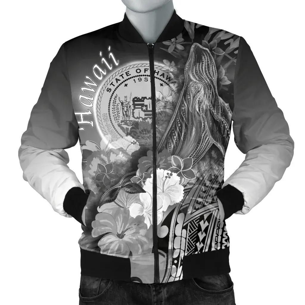 Bomber Jacket Polynesian Hawaii - Humpback Whale with Tropical Flowers (White)- BN18 Bomber Jacket Bomber Jacket Polynesian Hawaii - Humpback Whale with Tropical Flowers (White)- BN18 Bomber Jacket