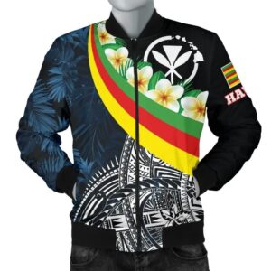 Bomber Jacket Polynesian Hawaii - Kanaka Maoli With Plumeria Style - BN18 Bomber Jacket