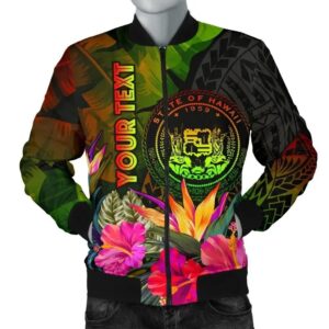 Bomber Jacket Polynesian Hawaii Polynesian Personalised - Hibiscus and Banana Leaves - BN15 Bomber Jacket