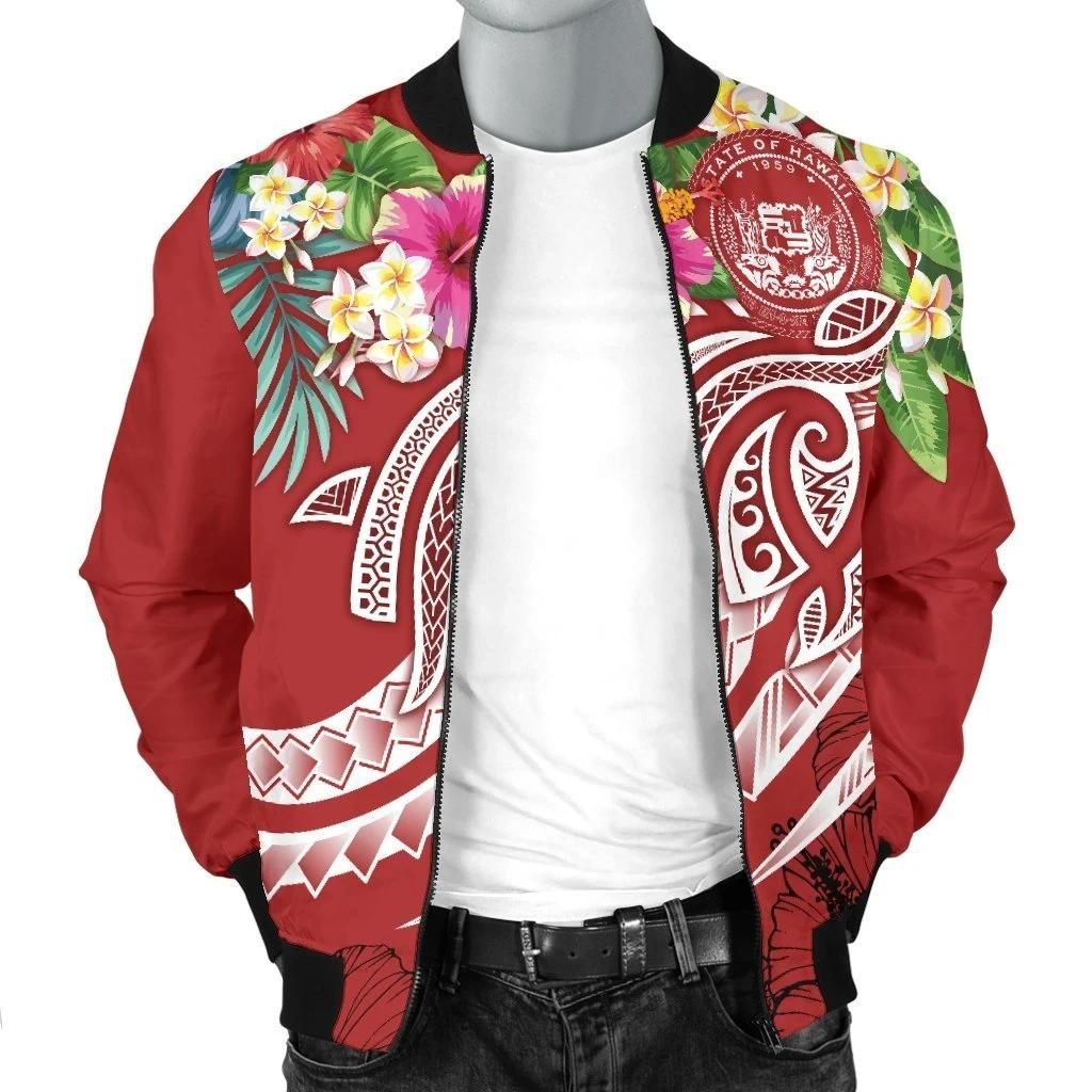 Bomber-Jacket-Polynesian-Hawaii-Summer-Plumeria-Red-BN15-2