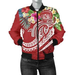 Bomber Jacket Polynesian Hawaii - Summer Plumeria (Red) - BN15 Bomber Jacket