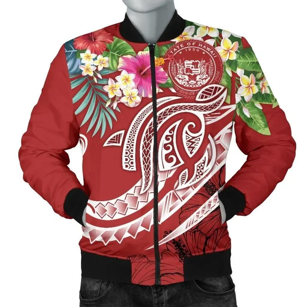 Bomber Jacket Polynesian Hawaii - Summer Plumeria (Red) - BN15 Bomber Jacket Polynesian Hawaii - Summer Plumeria (Red) - BN15