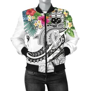 Bomber Jacket Polynesian Samoa - Summer Plumeria (White) - BN15 Bomber Jacket