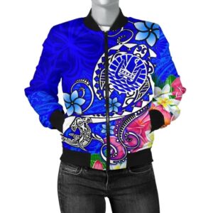 Bomber Jacket Tahiti - Turtle Plumeria (Blue) - BN18 Bomber Jacket