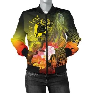 Bomber Jacket Tonga Custom Personalised - Humpback Whale with Tropical Flowers (Yellow)- BN18