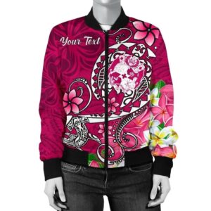 Bomber Jacket Tonga Custom Personalised - Turtle Plumeria (Pink) - BN18 Bomber Jacket