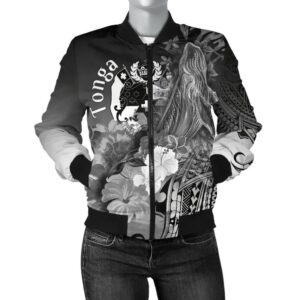 Bomber Jacket Tonga - Humpback Whale with Tropical Flowers (White)- BN18 Bomber Jacket