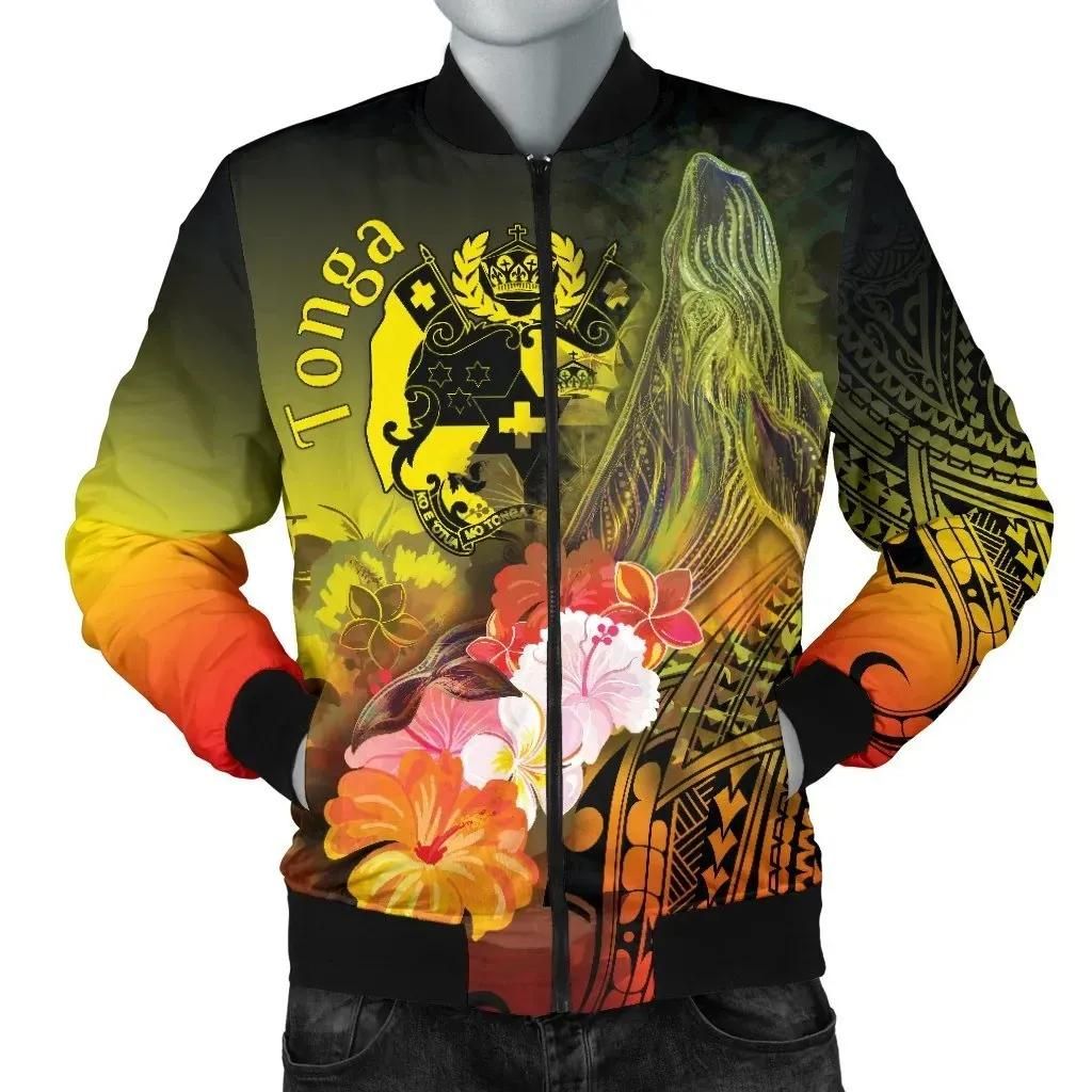Bomber Jacket Tonga - Humpback Whale with Tropical Flowers (Yellow)- BN18 Bomber Jacket Bomber Jacket Tonga - Humpback Whale with Tropical Flowers (Yellow)- BN18 Bomber Jacket
