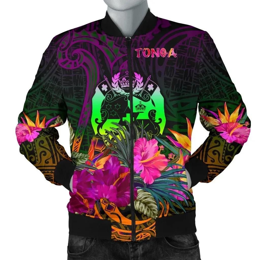 Bomber Jacket Tonga Polynesian - Summer Hibiscus - BN15 Bomber Jacket Bomber Jacket Tonga Polynesian - Summer Hibiscus - BN15 Bomber Jacket