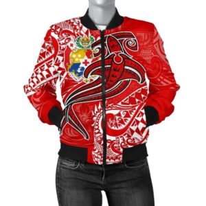 Bomber Jacket Tonga - Red Shark Polynesian Tattoo - BN18 Bomber Jacket