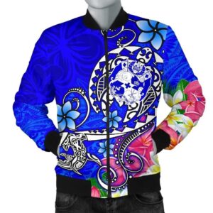 Bomber Jacket Tonga - Turtle Plumeria (Blue) - BN18 Bomber Jacket