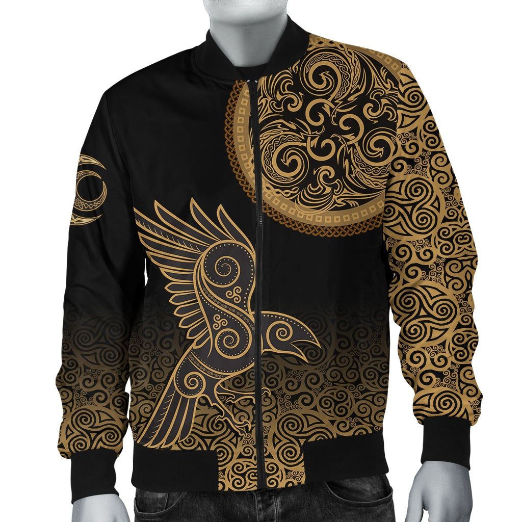 Bomber Jacket - Triskele Raven Celtic A31 Bomber Jacket Bomber Jacket - Triskele Raven Celtic A31 Bomber Jacket