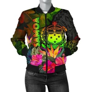 Bomber Jacketamoa Polynesian - Hibiscus and Banana Leaves - BN15