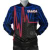 Bomber Jacketamoa - Samoa Seal With Polynesian Patterns In Heartbeat Style (Blue) - BN25 Bomber Jacket
