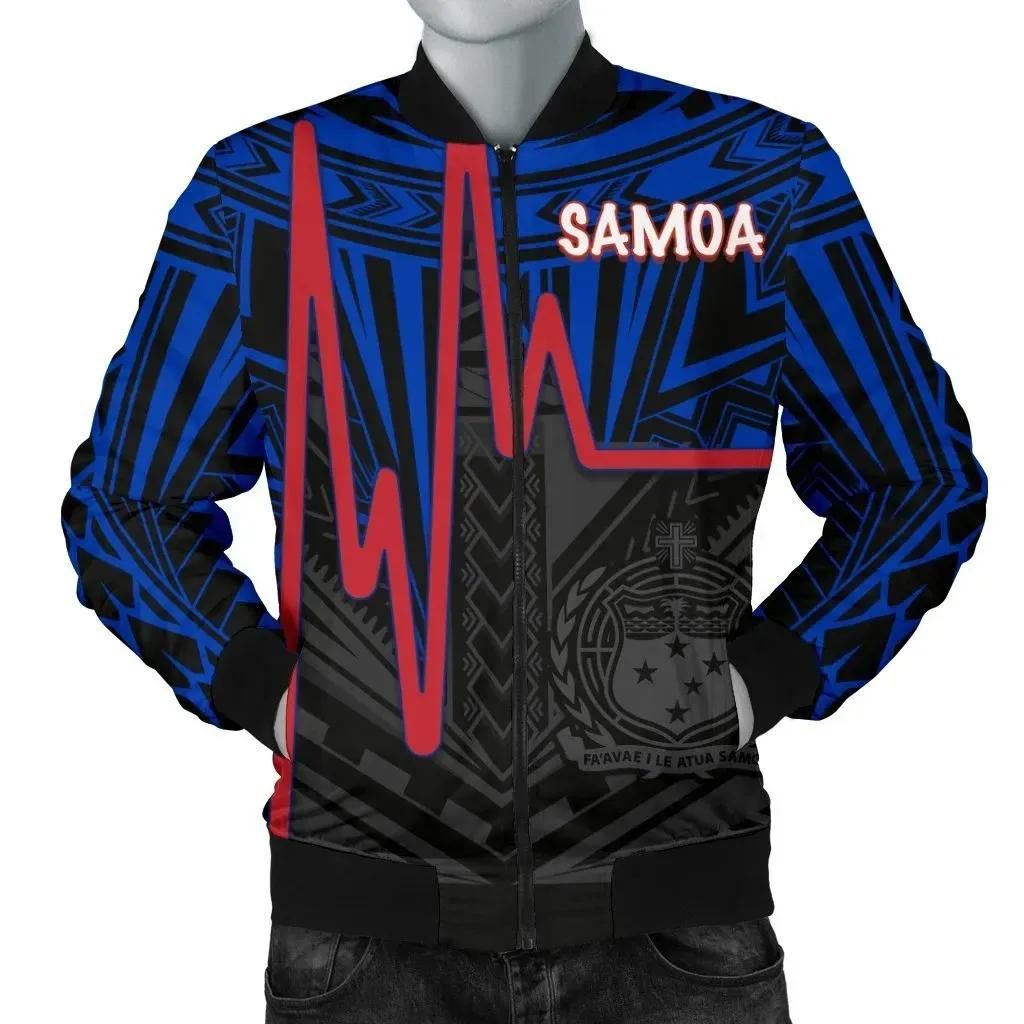 Bomber Jacketamoa - Samoa Seal With Polynesian Patterns In Heartbeat Style (Blue) - BN25 Bomber Jacket Bomber Jacketamoa - Samoa Seal With Polynesian Patterns In Heartbeat Style (Blue) - BN25 Bomber Jacket