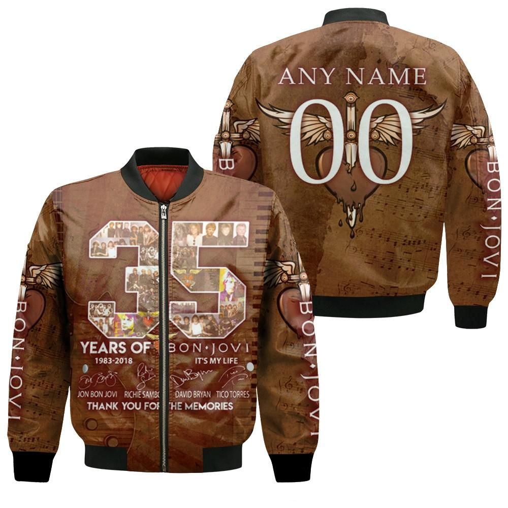 Bon Jovi 35 Years Of 1983 2018 It Is My life Thank You For The Memories 3D Designed Allover Gift With Custom Name Number For Bon Jovi Fans Bomber Jacket Bon Jovi 35 Years Of 1983 2018 It Is My life Thank You For The Memories 3D Designed Allover Gift With Custom Name Number For Bon Jovi Fans Bomber Jacket