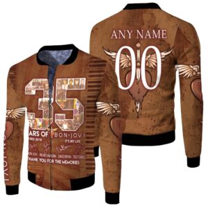 Bon Jovi 35 Years Of 1983 2018 It Is My life Thank You For The Memories 3D Designed Allover Gift With Custom Name Number For Bon Jovi Fans Bomber Jacket