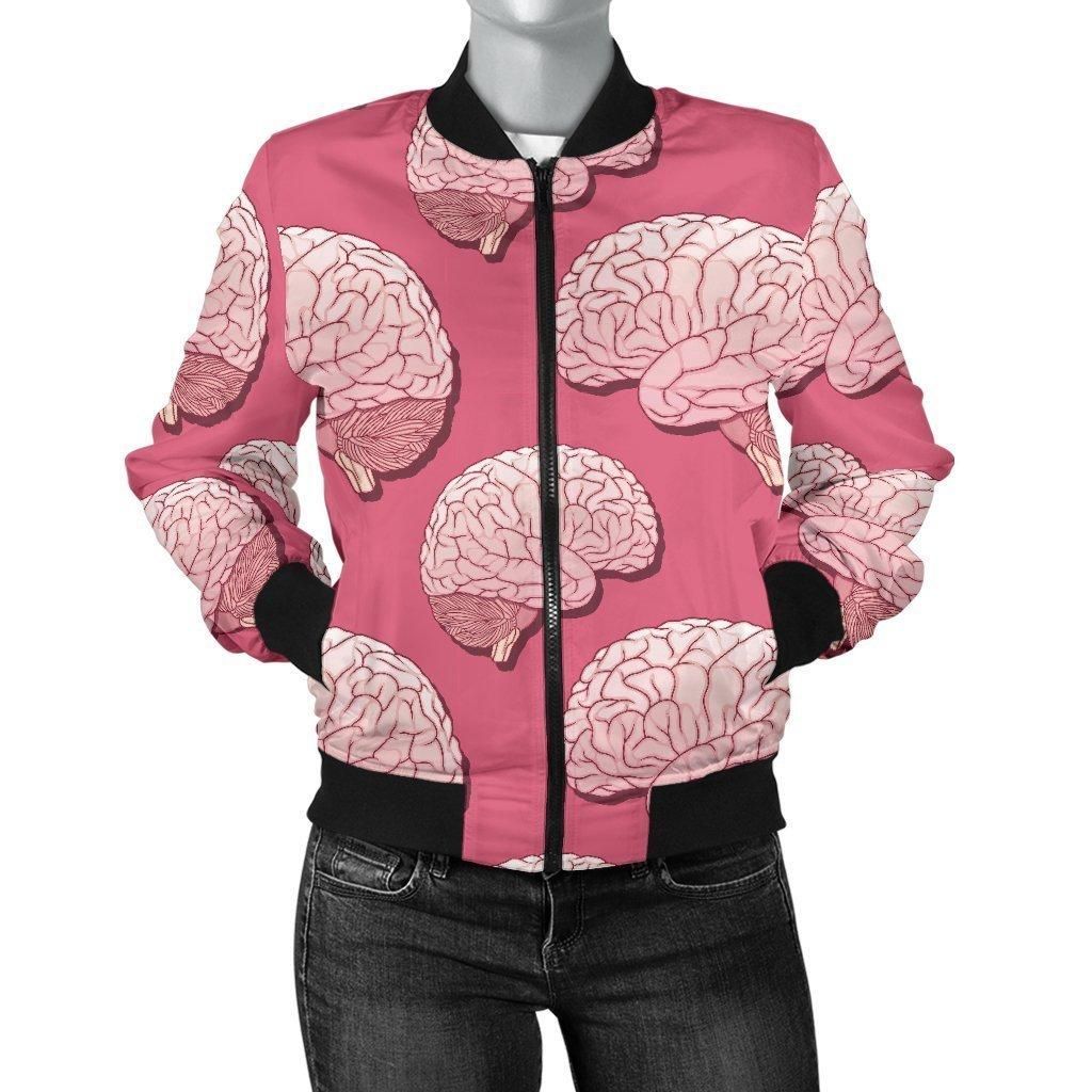 Brain-Pink-Pattern-Print-Women-Casual-Bomber-Jacket-1