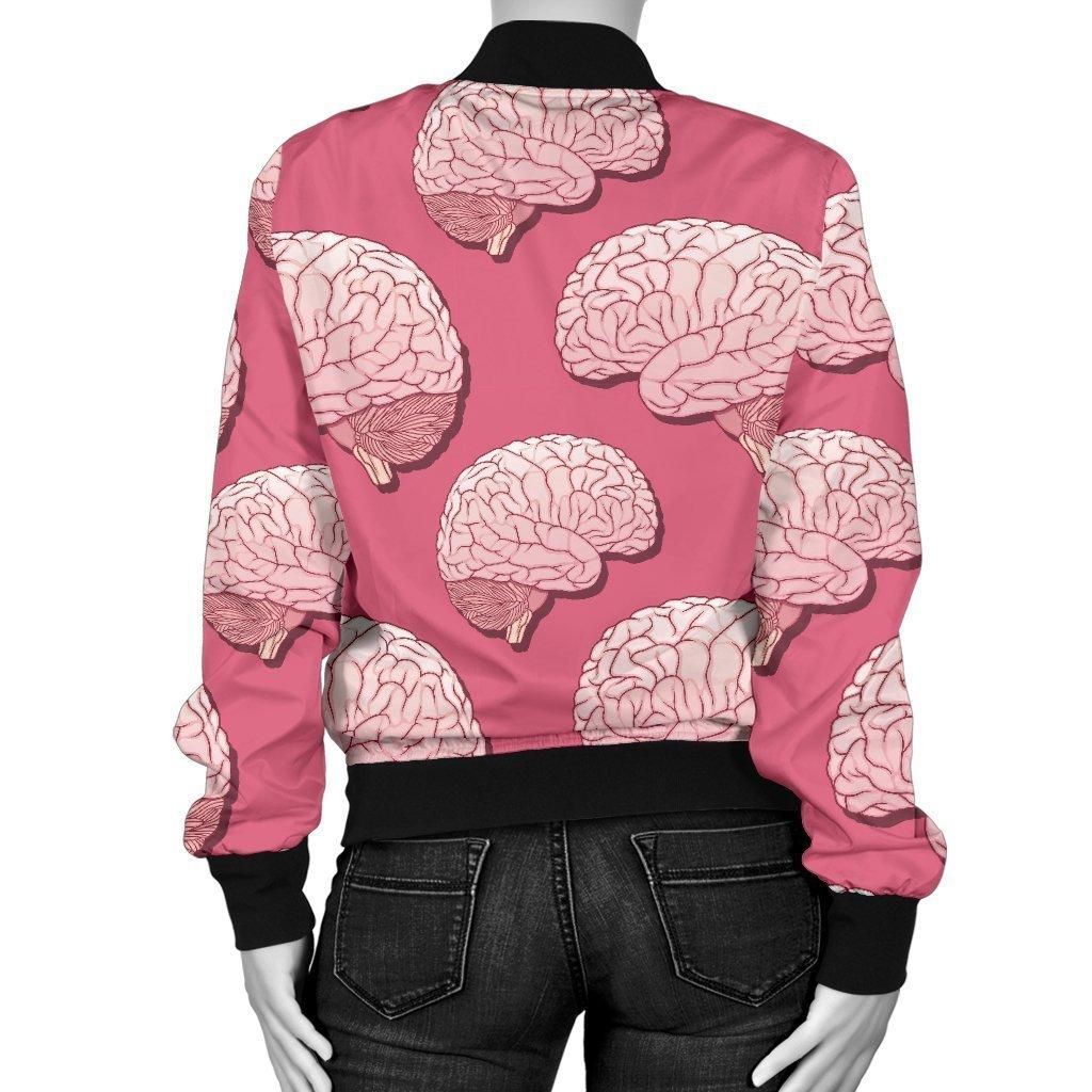 Brain-Pink-Pattern-Print-Women-Casual-Bomber-Jacket-2