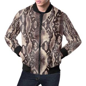 Brown Snakeskin Python Skin Pattern Print Mens Bomber Jacket