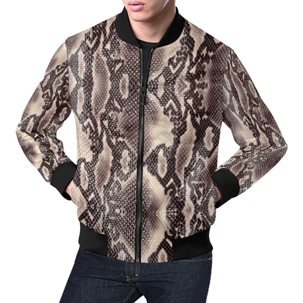Brown Snakeskin Python Skin Pattern Print Mens Bomber Jacket Brown Snakeskin Python Skin Pattern Print Mens Bomber Jacket