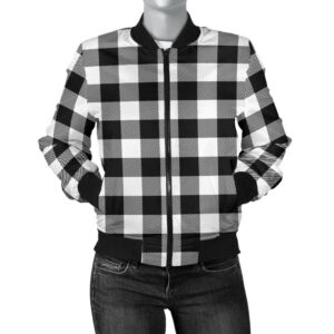 Buffalo Plaid Women's Bomber Jacket White Black A10 Bomber Jacket