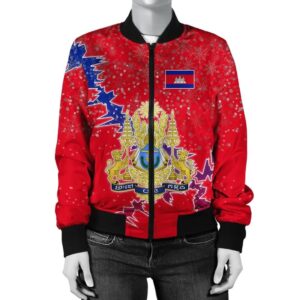 Cambodia Christmas Coat Of Arms Women Bomber Jacket X Style J78