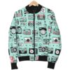Camera Pastel Pattern Print Women Casual Bomber Jacket