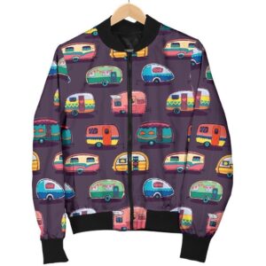 Camper Van Pattern Print Women Casual Bomber Jacket