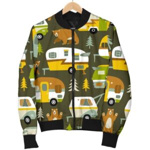 Camper Van Print Pattern Women Casual Bomber Jacket