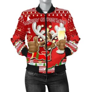 Canada Christmas Women Bomber Jacket Moose Maple Leaf Version K13 Bomber Jacket