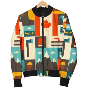 Canada Pattern Print Women Casual Bomber Jacket