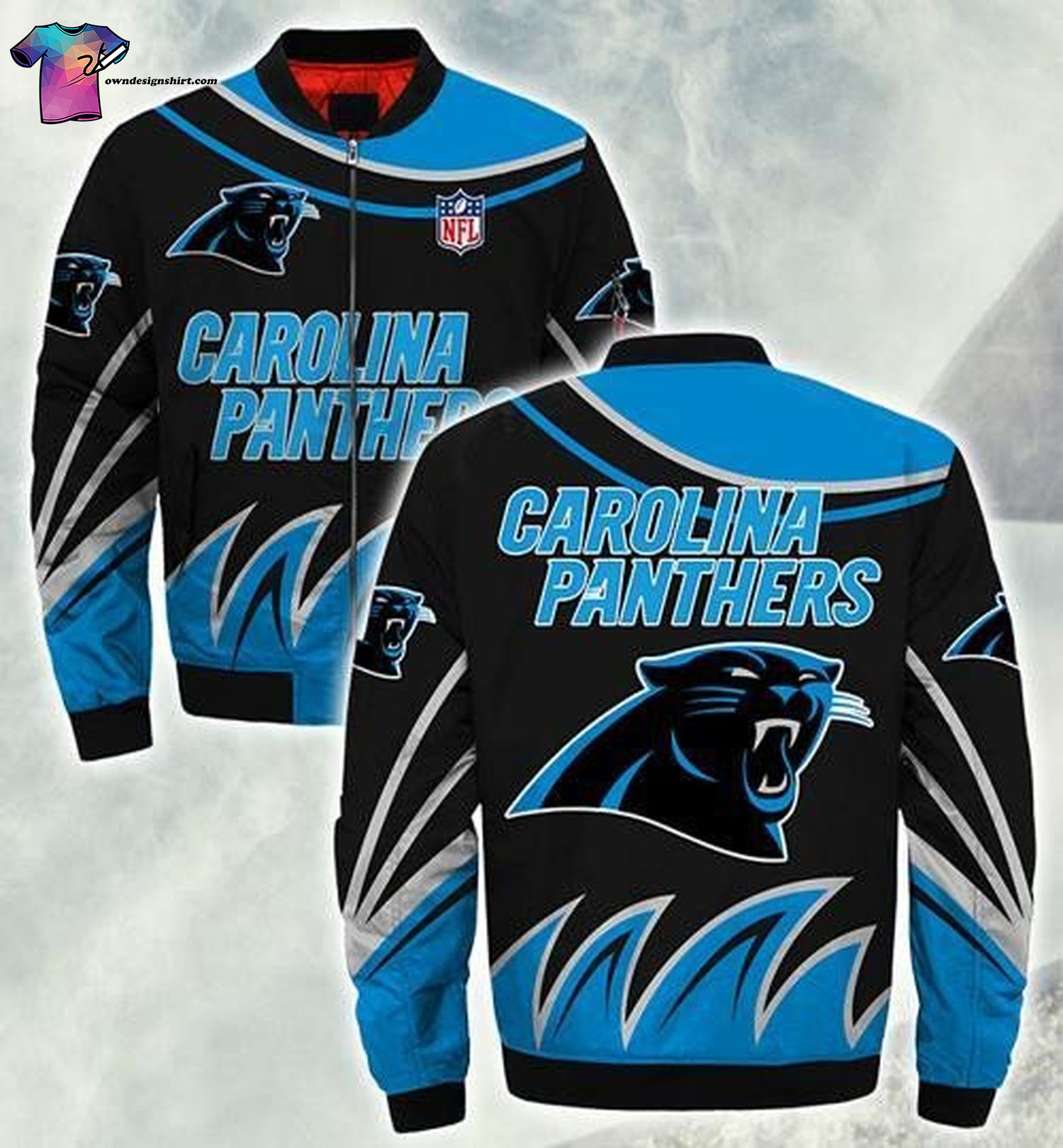 Carolina Panthers All Over Printed Bomber Jacket Carolina Panthers All Over Printed Bomber Jacket