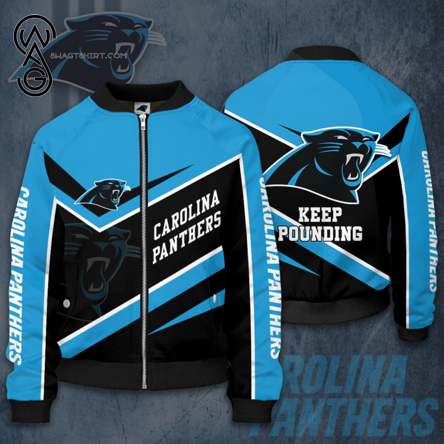 Carolina Panthers Keep Pounding All Over Printed Bomber Jacket Carolina Panthers Keep Pounding All Over Printed Bomber Jacket