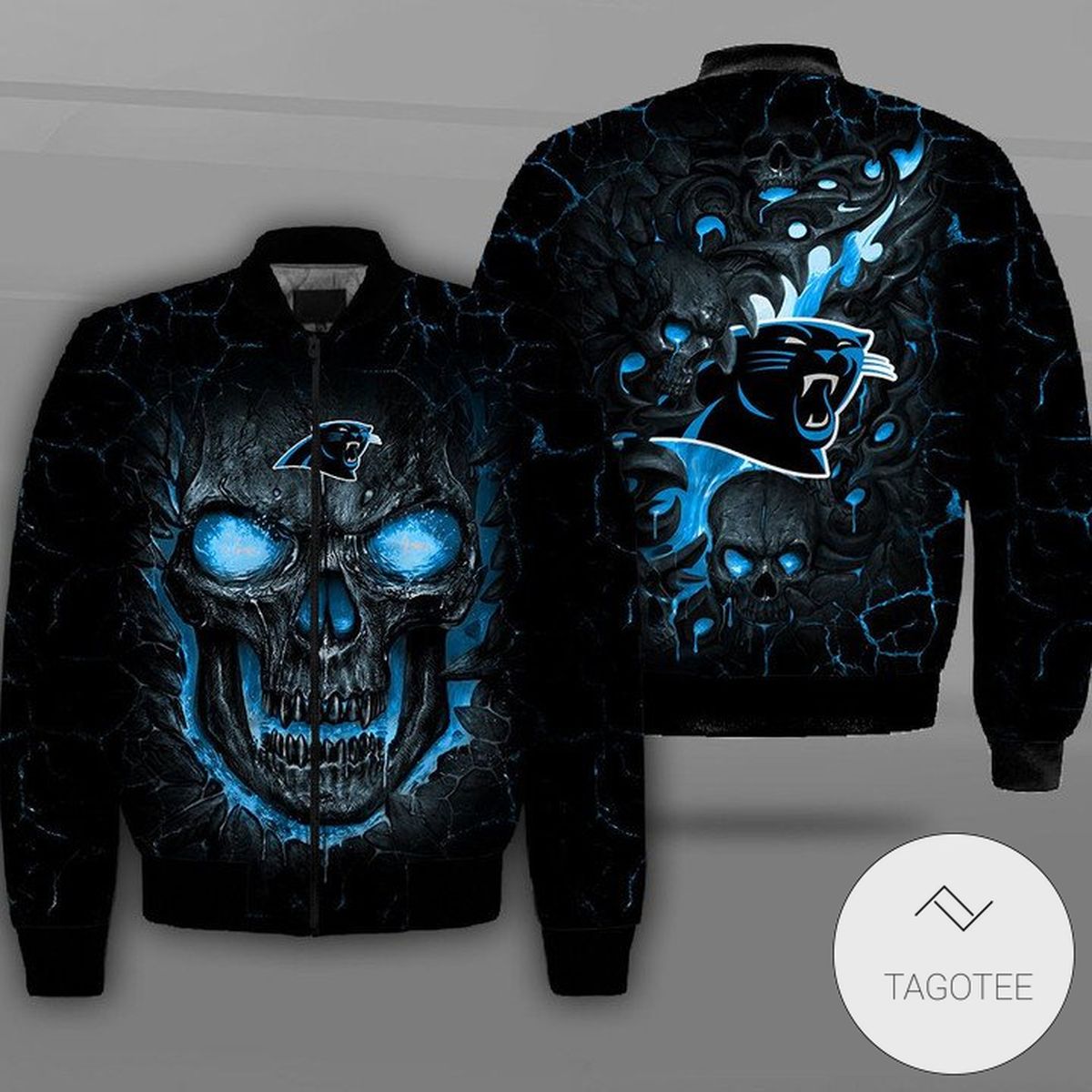 Carolina Panthers Lava Skull Full Print Bomber Jacket Carolina Panthers Lava Skull Full Print Bomber Jacket