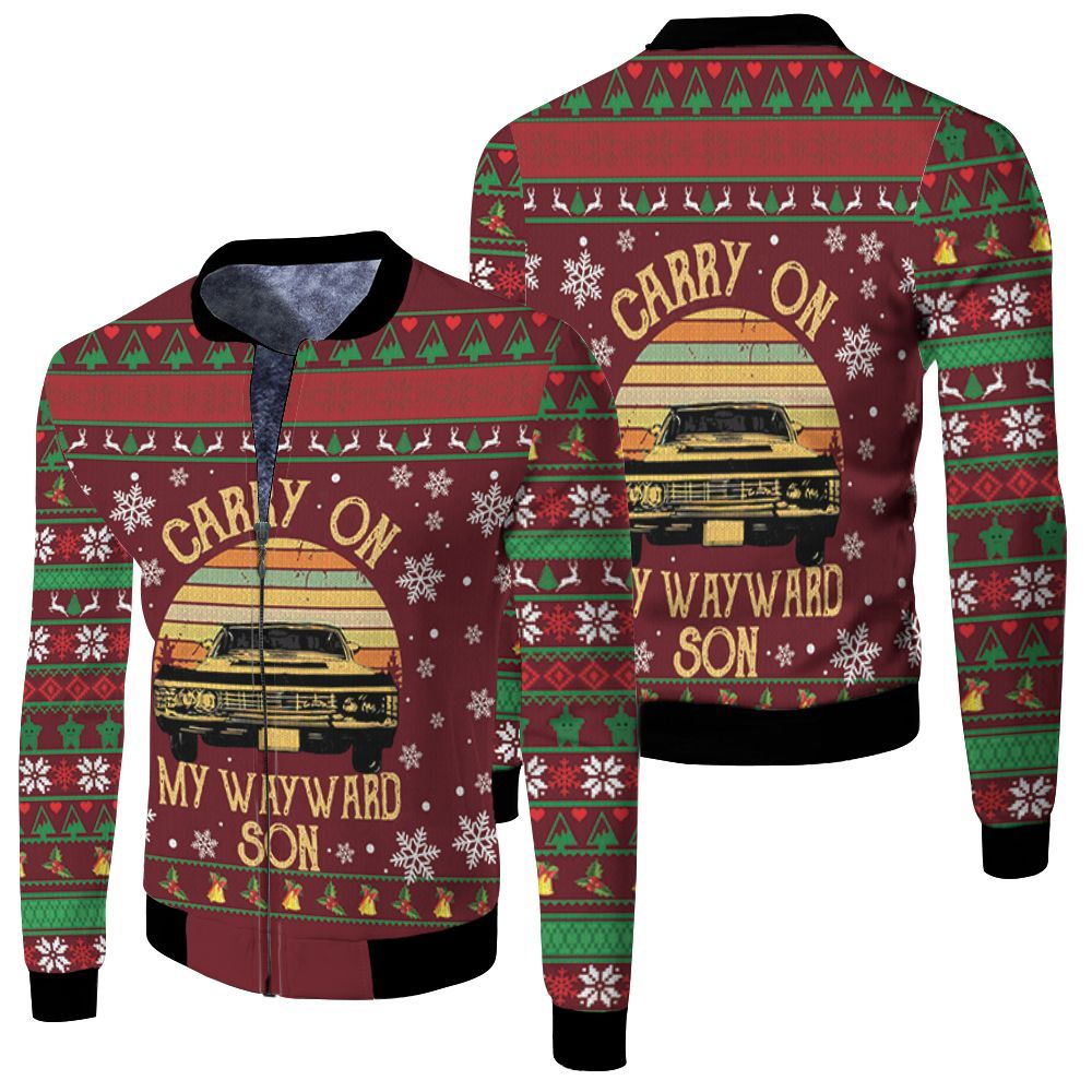 Carry On My Wayward Son Supernatural Retro Ugly Christmas 3D Bomber Jacket Carry On My Wayward Son Supernatural Retro Ugly Christmas 3D Bomber Jacket