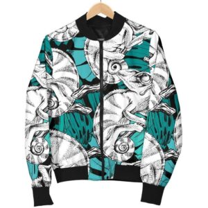 Cartoon Chameleon Pattern Print Women Casual Bomber Jacket