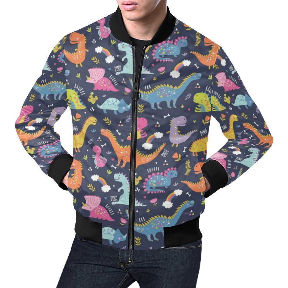 Cartoon Dino Dinosaur Pattern Print Mens Bomber Jacket Cartoon Dino Dinosaur Pattern Print Mens Bomber Jacket