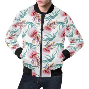 Cartoon Jellyfish Pattern Print Mens Bomber Jacket