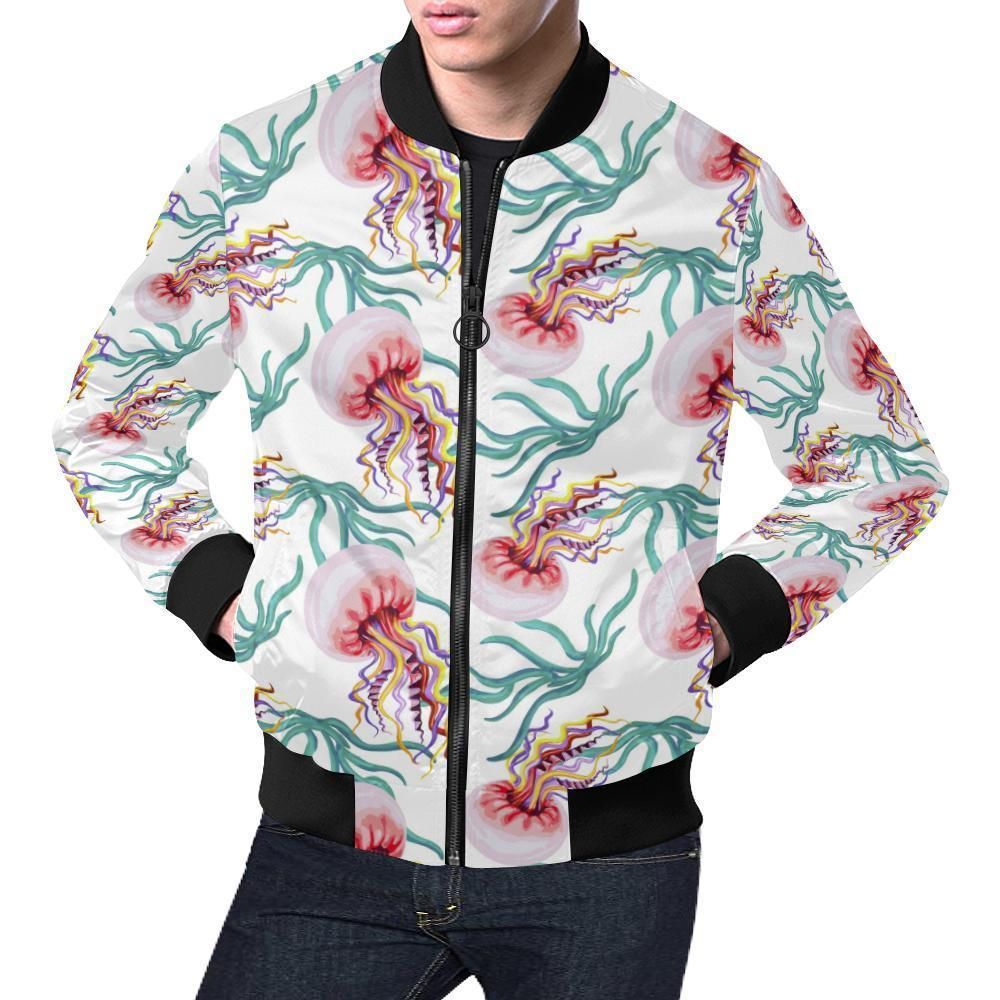 Cartoon Jellyfish Pattern Print Mens Bomber Jacket Cartoon Jellyfish Pattern Print Mens Bomber Jacket