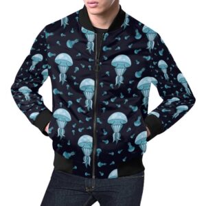 Cartoon Jellyfish Print Pattern Mens Bomber Jacket