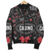 Casino Poker Pattern Print Women Casual Bomber Jacket