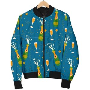 Celebrate Champagne Print Pattern Women Casual Bomber Jacket