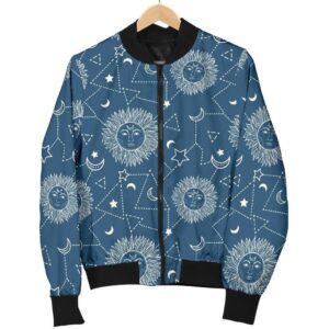 Celestial Print Pattern Women Casual Bomber Jacket