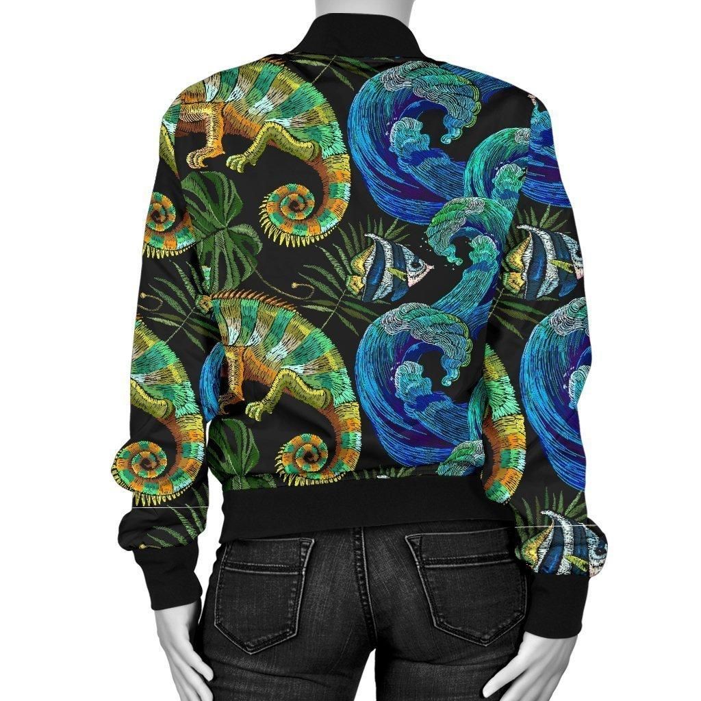 Chameleon-Pattern-Print-Women-Casual-Bomber-Jacket-2