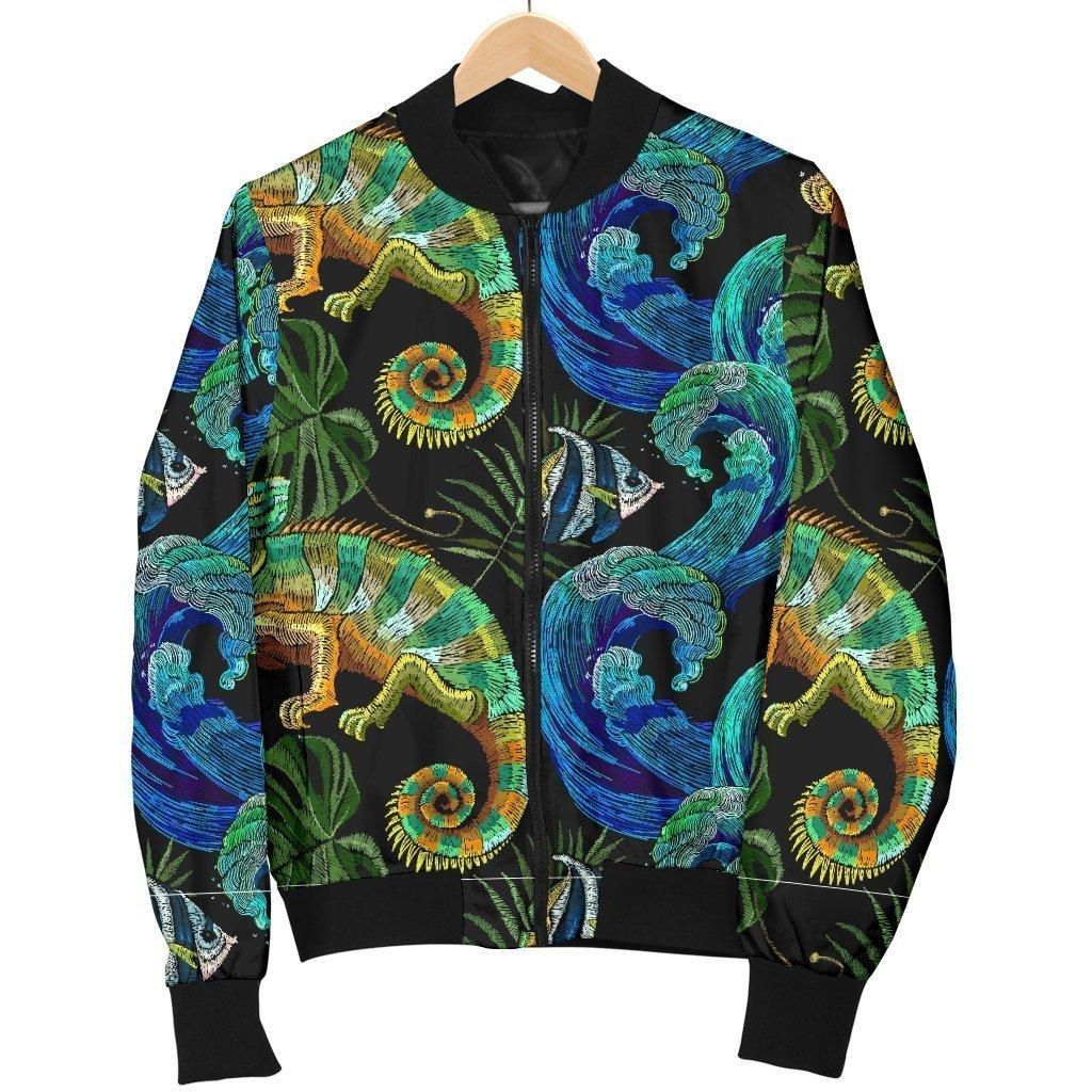 Chameleon Pattern Print Women Casual Bomber Jacket Chameleon Pattern Print Women Casual Bomber Jacket