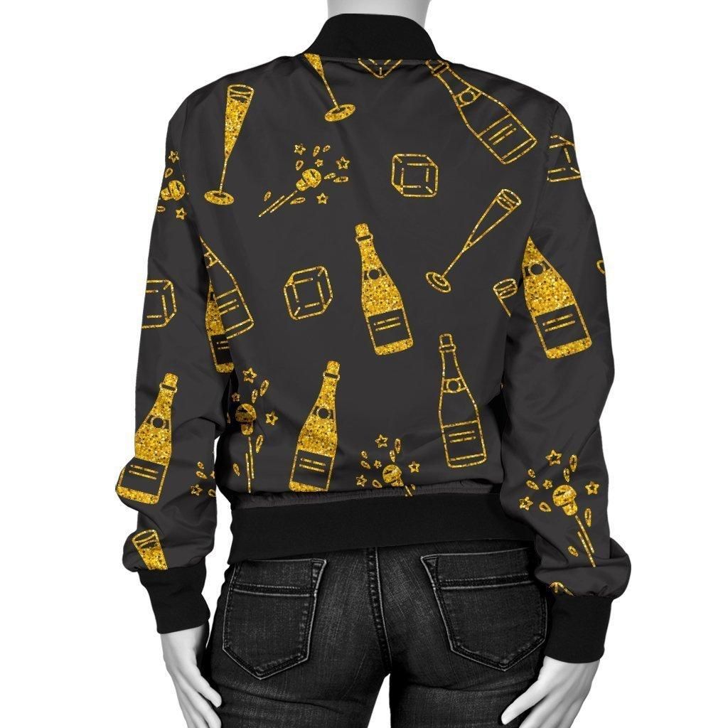 Champagne-Gold-Glitter-Pattern-Print-Women-Casual-Bomber-Jacket-2