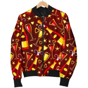 Champagne Pattern Print Women Casual Bomber Jacket