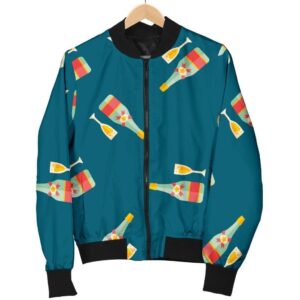 Champagne Print Pattern Women Casual Bomber Jacket